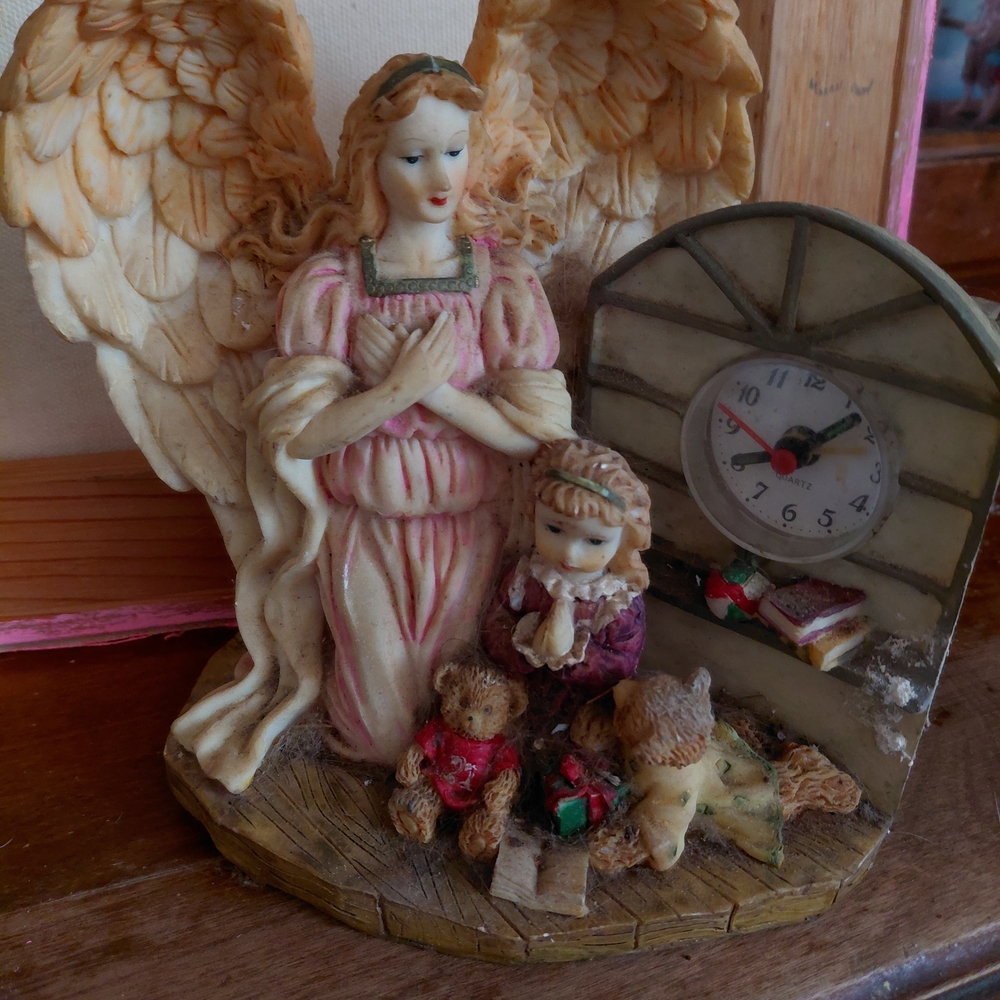 Angel Figurine with Clock and Teddy Bears